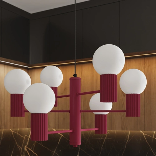 Żyrandol nowoczesny HALO 6 burgund lampa sufitowa do salonu i jadalni 64 cm