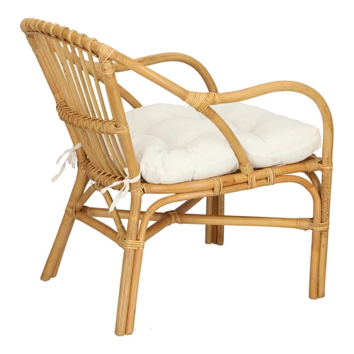 Fotel rattanowy Neta boho do salonu z podłokietnikami i poduszką Atmosphera naturalny