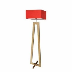 Lampa stojąca do salonu JAWA czerwona z abażurem nowoczesna drewniana Lysne 138 cm