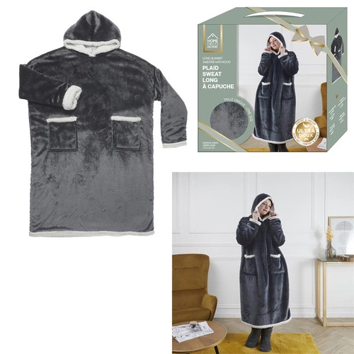 Intesi Snuddie bluzo koc polarowy szary na kanapę ciepły do salonu i sypialni