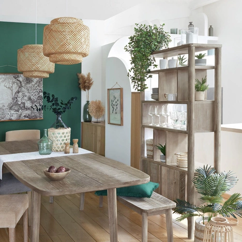 Regał na książki Banila drewniany akacja naturalny bielony z szafką do salonu Atmosphera