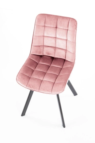 Krzesło tapicerowane welur Ohio różowe do jadalni i salonu nowoczesne z czarnymi nogami