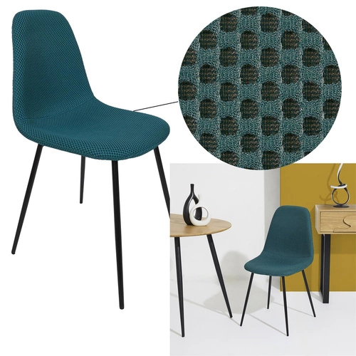 Krzesło tapicerowane Pori turkusowe do jadalni i kuchni nowoczesne na czarnych metalowych nogach