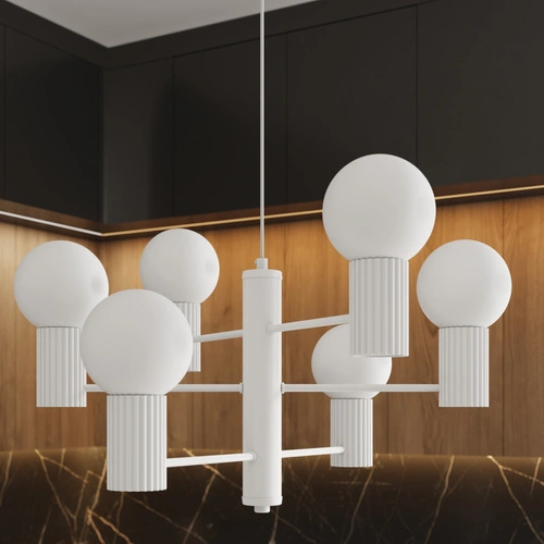 Żyrandol nowoczesny HALO 6 biały szklany do salonu i jadalni lampa sufitowa