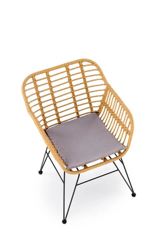 Krzesło rattanowe Pavarisa boho z podłokietnikami do jadalni i salonu naturalny Intesi