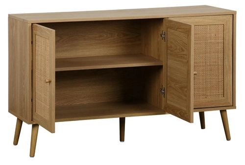 Komoda Ballo drewniana boho z rattanowymi frontami na nóżkach 115 cm do salonu Intesi