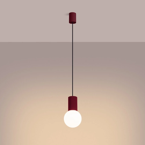 Nowoczesna lampa wisząca HALO 1 burgund szklana kula do salonu i sypialni SOLLUX