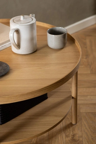 Stolik kawowy Banbury okrągły 80cm dębowy z półką nowoczesny skandynawski do salonu Actona
