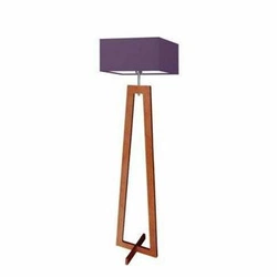 Lampa podłogowa do salonu JAWA fioletowa z abażurem, nowoczesna drewniana Lysne 138 cm