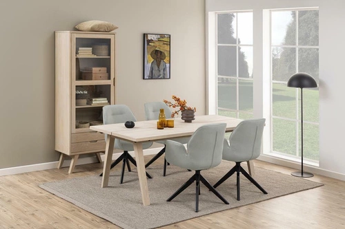 Regał drewniany do salonu z witryną i szufladami A-line Actona dąb bielony 190 cm