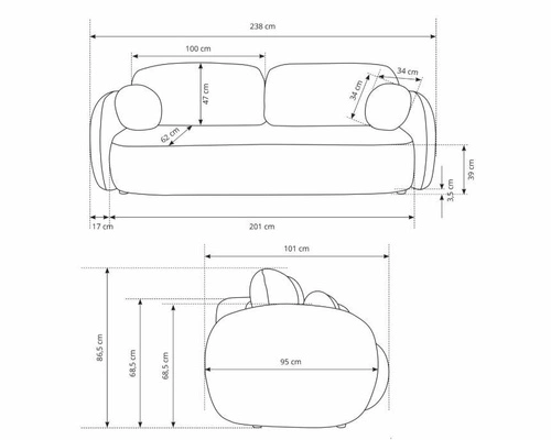 Sofa rozkładana Salby antracytowa 3 osobowa z funkcją spania i pojemnikiem do salonu