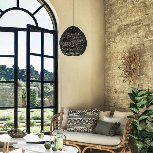 Lampa wisząca kula Mona czarna bawełniana regulowana do salonu i jadalni Atmosphera