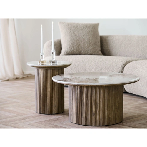 Stolik kawowy Athens okrągły ceramiczny biały 80 cm nowoczesny do salonu