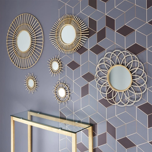 Lustro okrągłe rattanowe Serifos boho wiszące do przedpokoju i salonu Intesi