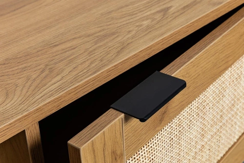 Szafka RTV Capri 150 cm rattanowa stojąca boho z metalową podstawą do salonu naturalna
