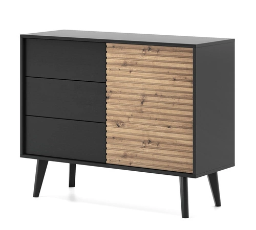 Komoda Tanga 104 cm czarna z szufladami frezowanymi nowoczesna do salonu Intesi