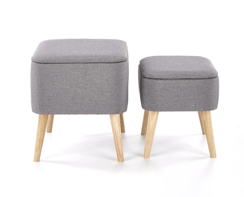Zestaw 2 puf Gryf szare ze schowkiem na nóżkach do salonu i przedpokoju Intesi