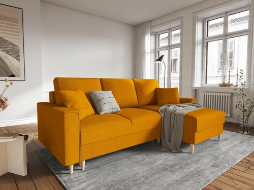 Narożnik z funkcją spania Cartadera Yellow Corduroy Prawostronna kolor nóg naturalny
