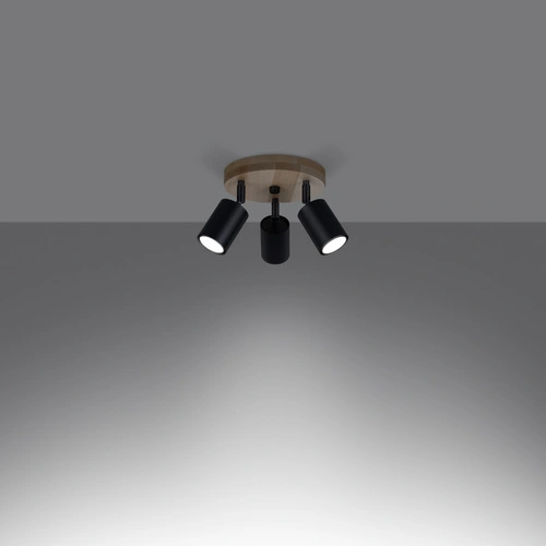 Plafon sufitowy VERDO 3P czarny skandynawski z drewnem do salonu i kuchni ruchomy