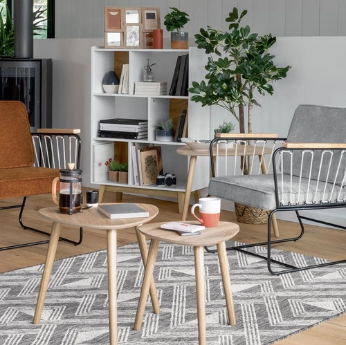 Zestaw 3 stolików kawowych Mileo S drewnianych do salonu skandynawskich naturalnych