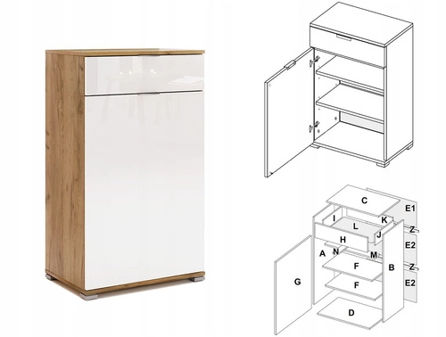 Komoda Tissa 60 cm biała połysk z szufladami nowoczesna do przedpokoju Intesi