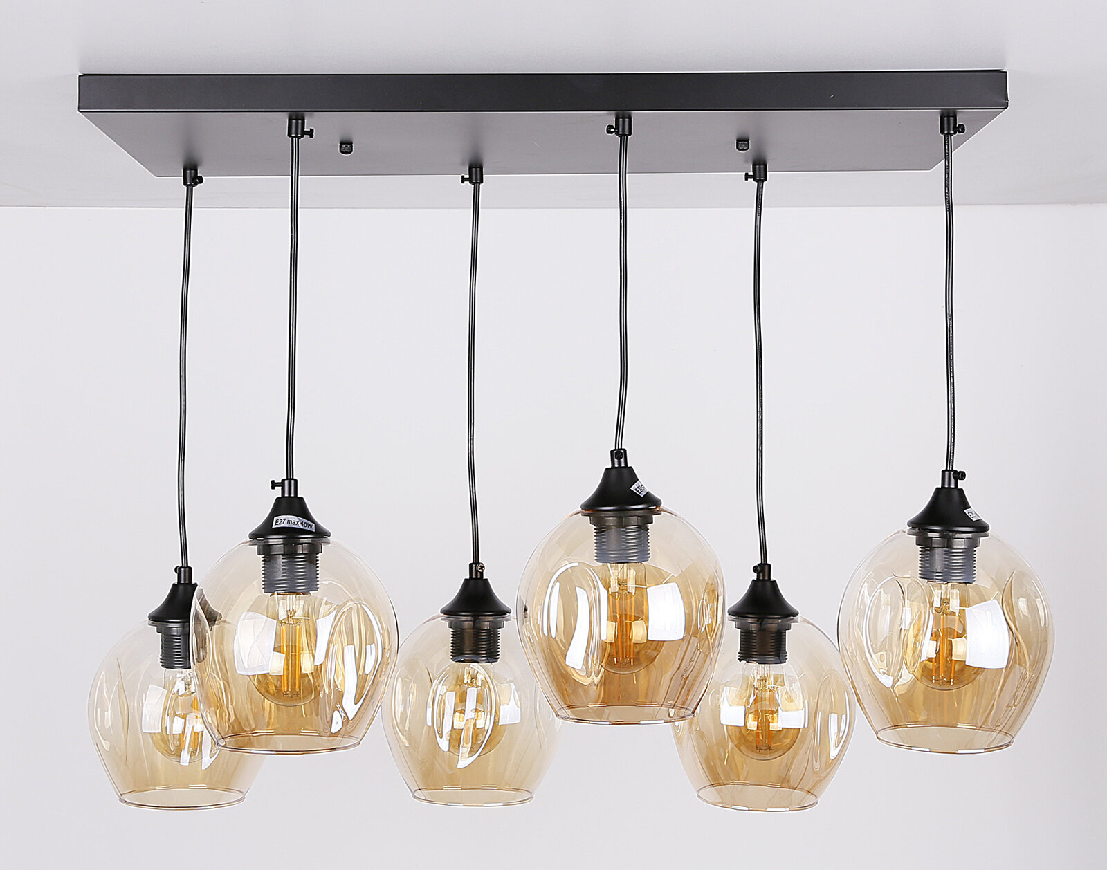Lampa wisząca Aspa czarny 6x40W E27 klosz brązowy