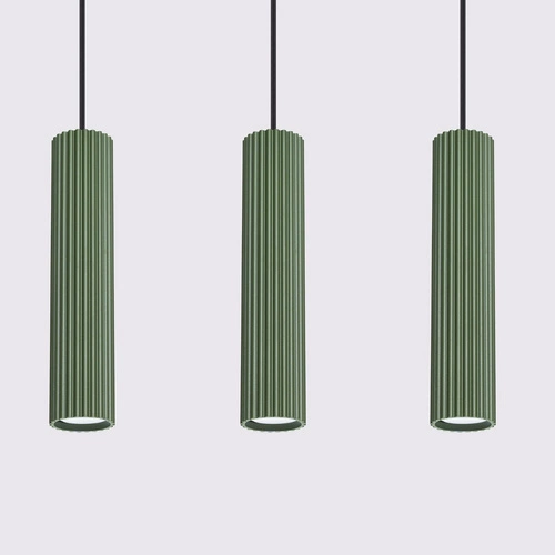 Lampa wisząca 3-punktowa Karbon zielona oliwka regulowana do salonu i nad stół