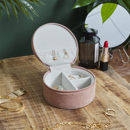 Organizer na biżuterię do szuflady Velo różowy sztruksowy z przegródkami Intesi