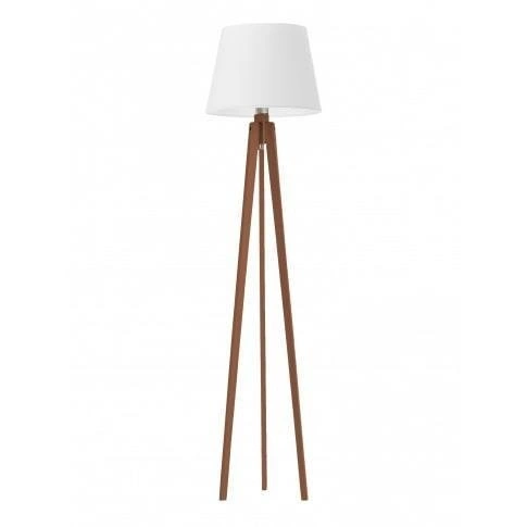 Lampa podłogowa drewniana Curacao Lysne nowoczesna biała z abażurem do salonu 158 cm
