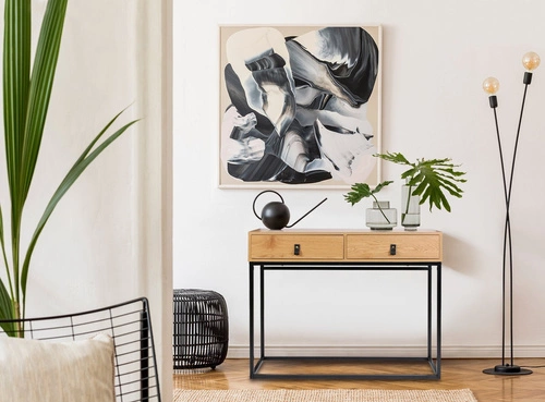 Konsola do przedpokoju Abbott dąb/czarna z szufladami skandynawska wąska nowoczesna Intesi