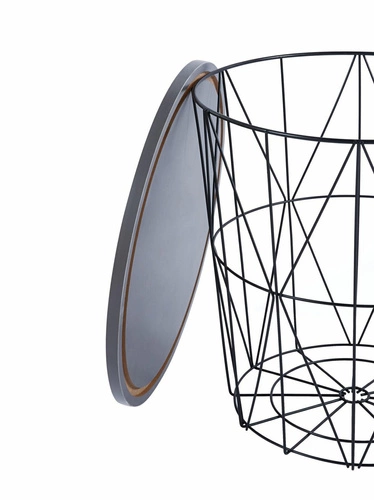 Stolik kawowy Salvatore okrągły szary nowoczesny loftowy z czarną stalą do salonu 42 cm