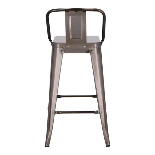 Hoker Paris Back 66 cm metalowy z oparciem industrialny srebrny do kuchni i wyspy inspirowany Tolix