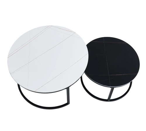 Zestaw 2 okrągłych stolików kawowych Silas do salonu nowoczesny ceramika biały/czarny 80/60 cm