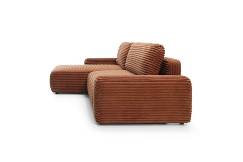 Narożnik sztruksowy z funkcją spania Domle lewy nowoczesny do salonu terakota Intesi