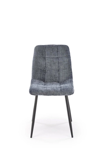 Krzesło tapicerowane Pilew szare do jadalni i salonu nowoczesne z czarnymi metalowymi nogami