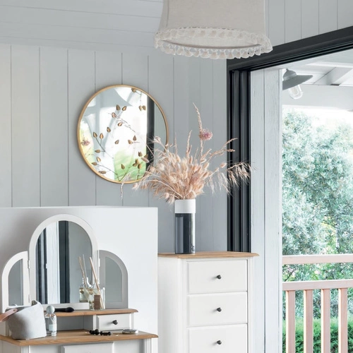 Lustro okrągłe glamour Feuille 58cm złote do salonu w metalowej ramie Atmosphera