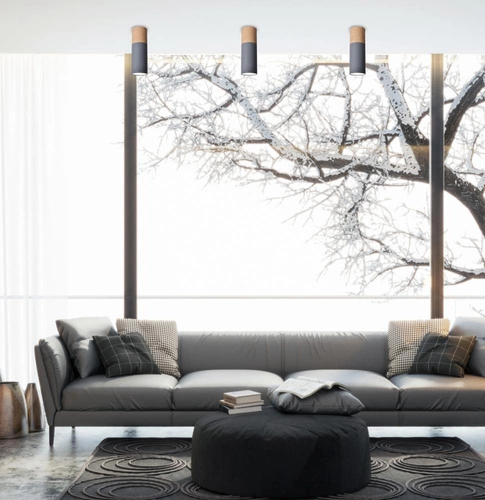 Nowoczesna lampa sufitowa Tuba szara z drewnem do salonu, kuchni, sypialni 20 cm CANDELLUX