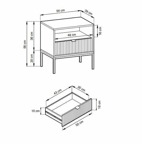 Szafka nocna Delicious Intesi 54 cm ryflowana czarna z metalowymi złotymi nogami w stylu glamour