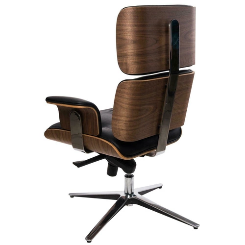 Fotel biurowy ergonomiczny VIP Exclusive Home czarny skórzany z podnóżkiem obrotowy D2.DESIGN