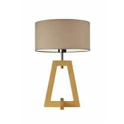 Lampka nocna Clio beżowa z abażurem i dębową podstawą glamour do sypialni LYSNE personalizowana