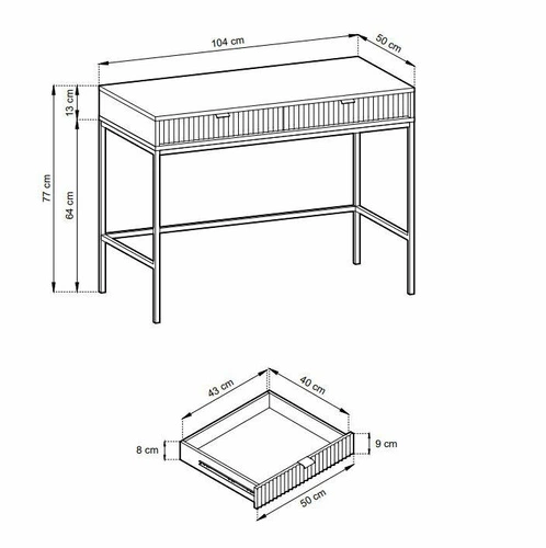 Toaletka Delicious nowoczesna zielona ryflowana z szufladami do sypialni lub pokoju młodzieżowego