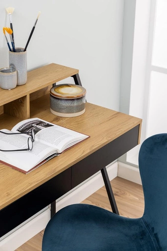Biurko skandynawskie z nadstawką i szufladami Reece do pracy i nauki brązowo-czarne 100 cm