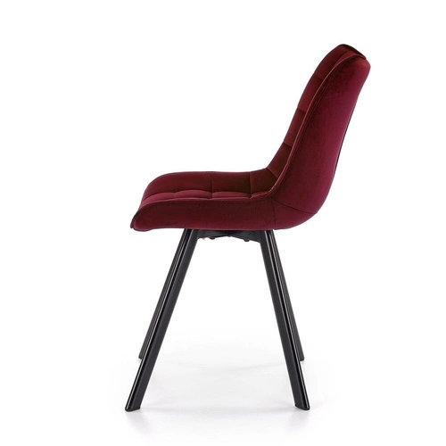 Krzesło tapicerowane welur Ohio bordowe do jadalni i salonu nowoczesne z czarnymi nogami