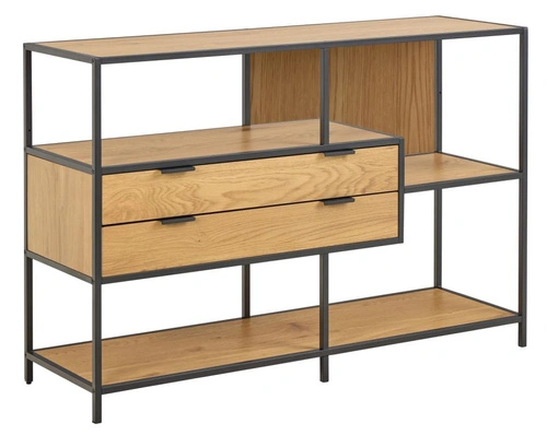 Regał na książki Seaford V loftowy z szufladami dąb dziki/czarny