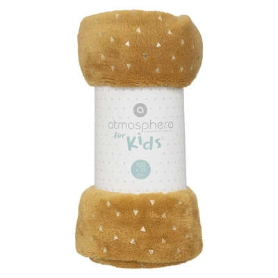 Koc flanelowy dziecięcy Atmosphera żółty w trójkąty ciepły do pokoju dziecka 75x100 cm