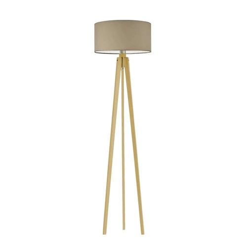 Lampa stojąca do salonu Miami beżowa z abażurem trójnóg dębowy Lysne personalizowana