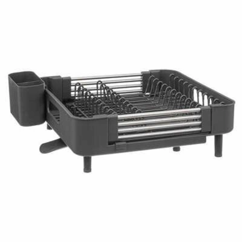 Ociekacz do naczyń Etira L szary z odpływem i tacką na sztućce, nowoczesny na blat 5five