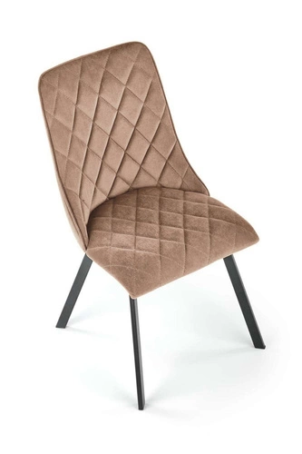Krzesło do jadalni tapicerowane welurowe Elise beżowe nowoczesne na czarnych nogach Intesi