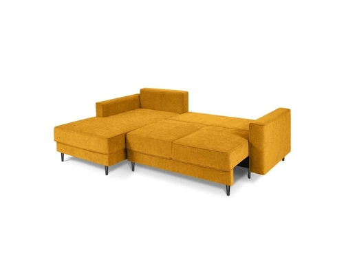 Narożnik z funkcją spania Dunas Yellow Structured Fabric Lewostronna kolor nóg czarny