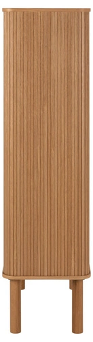 Komoda wysoka Langley dąb naturalny na nóżkach nowoczesna z półkami do salonu 80 cm